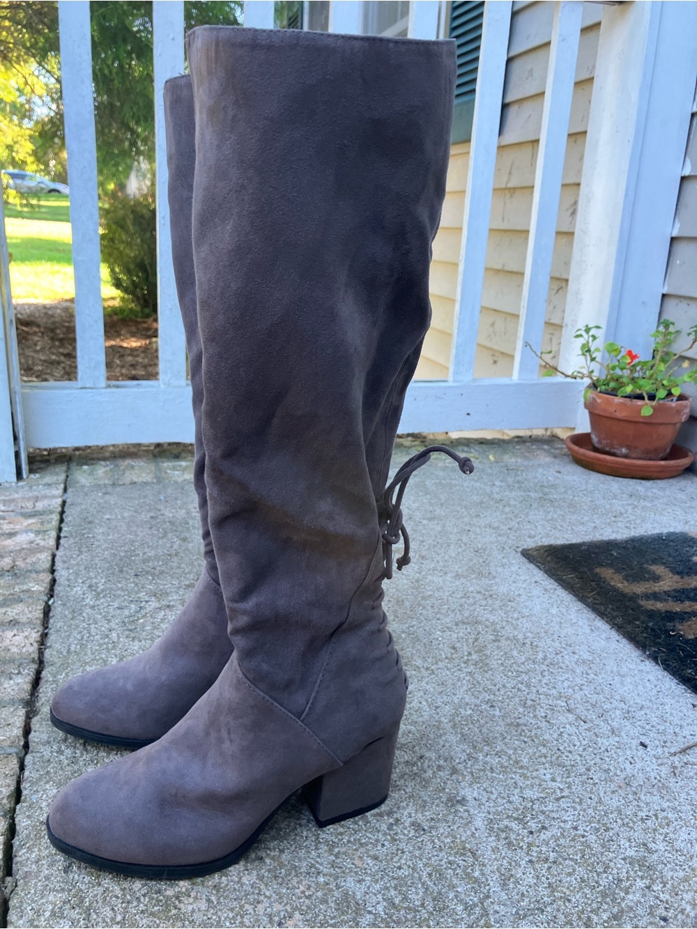 Over-the-Knee Suede Boots in Charcoal Gray - Picture 2 of 6